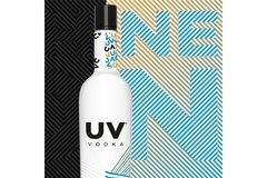 Image A bottle of UV Vodka, featuring the brand name prominently displayed on the label.
